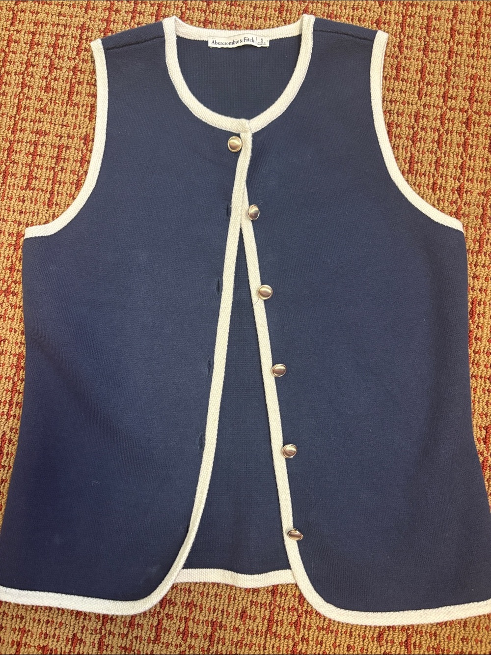 Abercrombie & Fitch Navy Contrast Trim Gold Button Sweater Vest